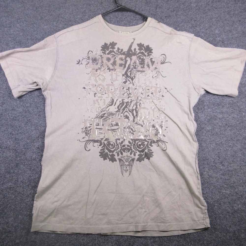 Y2k Blac Label Shirt Mens 2XL Beige Dream Live Forever Graphic T Shirt Studded